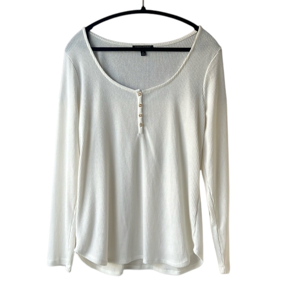 Banana Republic Off White Ribbed Long Sleeve Top XL